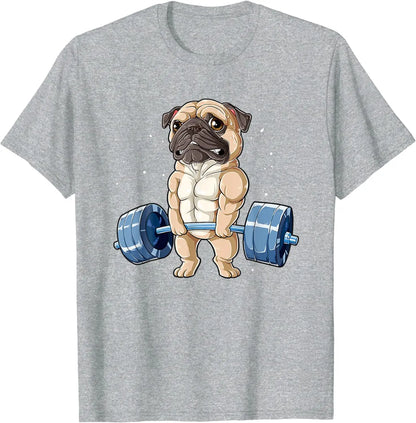 the PUG GYM DOG - Pug Weightlifting Funny Animal Men Fitness Gym Workout Tee, T-Shirt for Men/Women, Men Clothing Print Tee