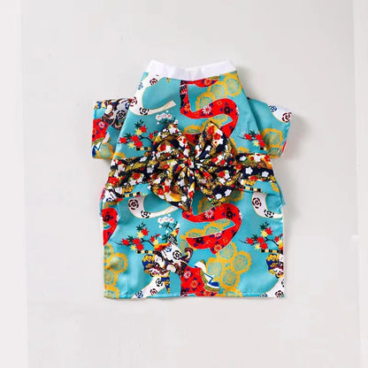 Adorable Brocade Pet Kimono Dress Japanese Style Pet Dress Floral Bowknot Pet Costume for Dogs Cats