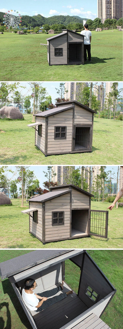 the DOUBLE DUPLEX DOGHOUSE - Custom 118cm*102cm*117cm Outdoor Dog Niche, Large Rainproof Wooden Dog Kennel, Pet Cages Houses