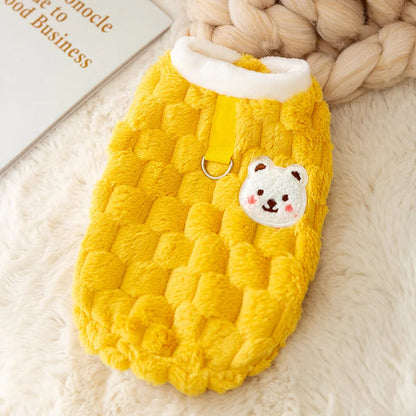 Winter Cat Dog Clothes with Buckle Sweet Bear Print Pet Plush Sweater for Small Dogs Pomeranian Chihuahua Puppy Button Jacket