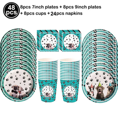 20pcs Cartoon Dog Disposable Napkins Dog Decoration Paw Prints Dog Themed Kids Birthday Party Baby Bath Decoration Supplies