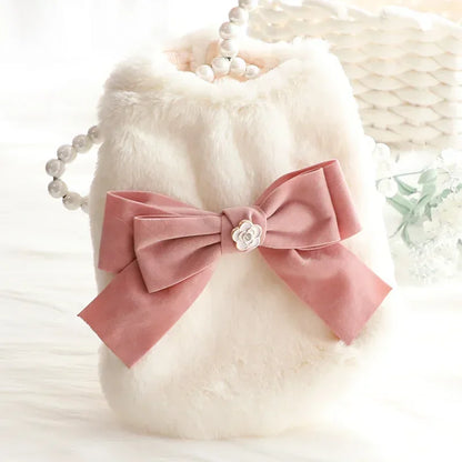 the PRINCESS PUPPY - Dog/Cat Princess Cotton Clothes, Elegant Luxury Fur Winter Overcoat for Small Dog/Cat, Clothes Bowknot Chihuahua