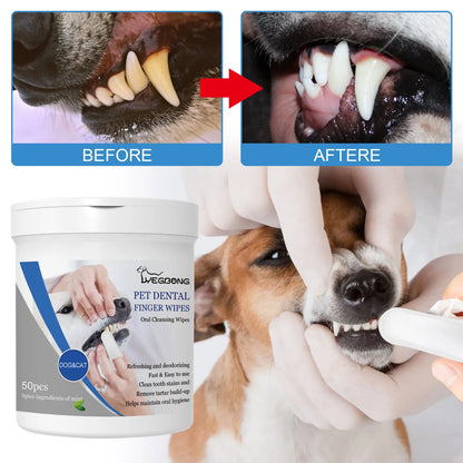 the DOGGY DENTAL WIPES - Teeth Cleaning Wipes for Dogs & Cats, Remove Bad Breath by Removing Plaque, Disposable Gentle Cleaning & Gum Care
