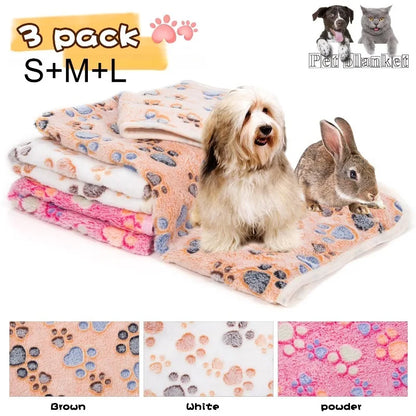 3Pcs/SET Washable Dog Blanket Fuzzy Cat Warm Sleep Mat Cute Paw Print Fleece Blanket Soft Puppy Throw Cover for Kennel Crate Bed