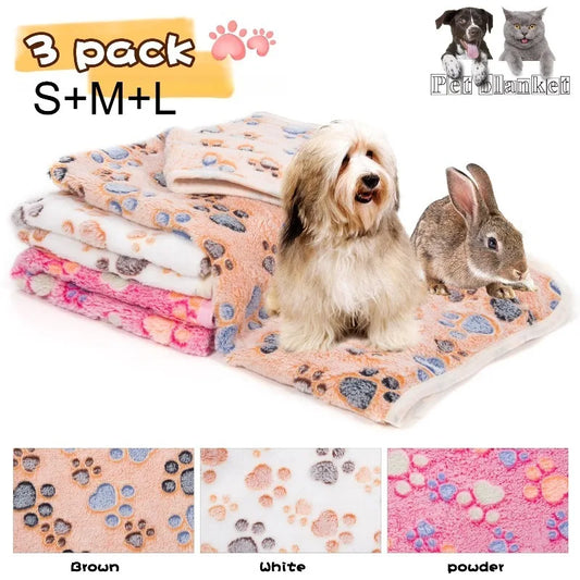 3Pcs/SET Washable Dog Blanket Fuzzy Cat Warm Sleep Mat Cute Paw Print Fleece Blanket Soft Puppy Throw Cover for Kennel Crate Bed
