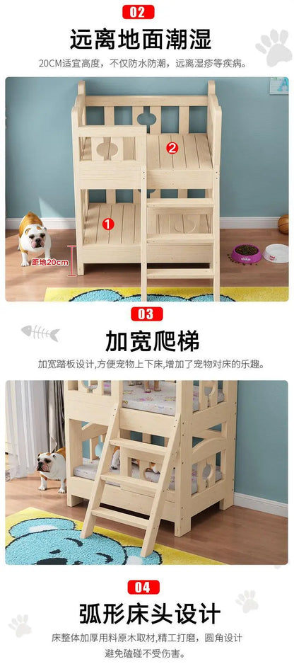 Kennel Solid Wood High and Low Bed Bunk Cat Nest Teddy Nest Dog Cot Cat Bed Dog Supplies Universal in All Seasons