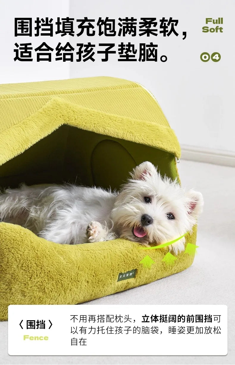 Dog Bed for Warmth in Winter, A Small Dog for A Sense of Security, and A Warm Dog House in Winter