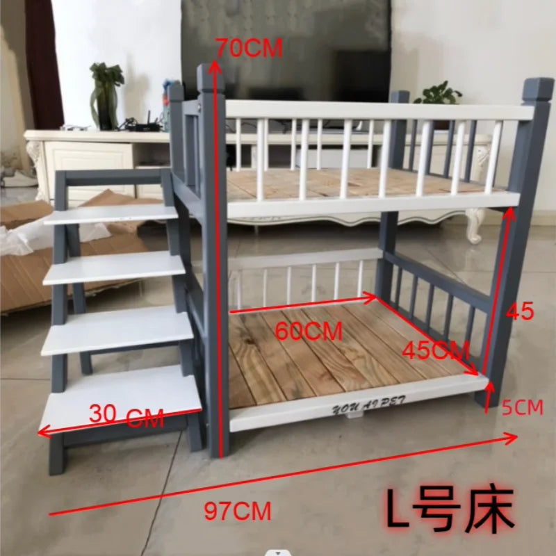 the DOGGY BUNKBED - Dog Bed, Solid Wood Princess Bed, Dog/Cat Under Pet Bunk Bed, High and Low Off the Ground Moisture-Proof Cat Kennel/Dog Kennel