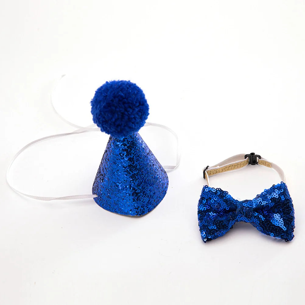 Cat Dog Pet Birthday Hat Bowknot Adjustable Chin Strap Comfortable Cloth Cosplay Headwear Party Photo Shoot Happy Birthday Party