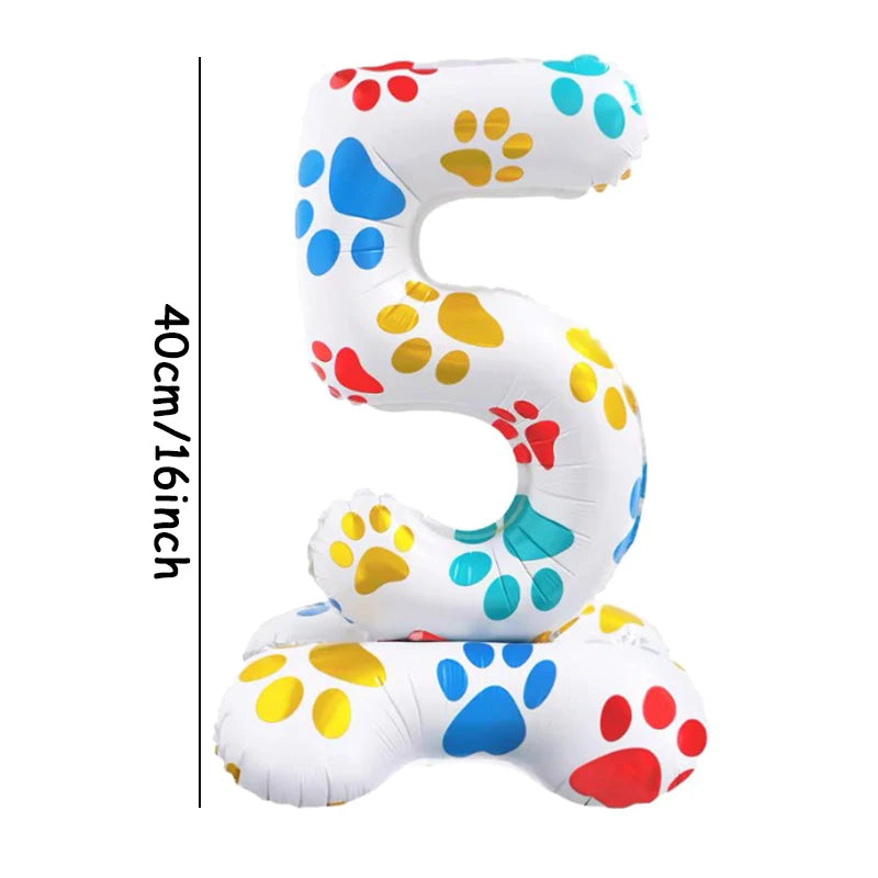 1pc 16inch White Number Standing Ballons Dog Paws Animals Pet Foil Balloons Kids Happy Birthday Party Decoration Baby Shower