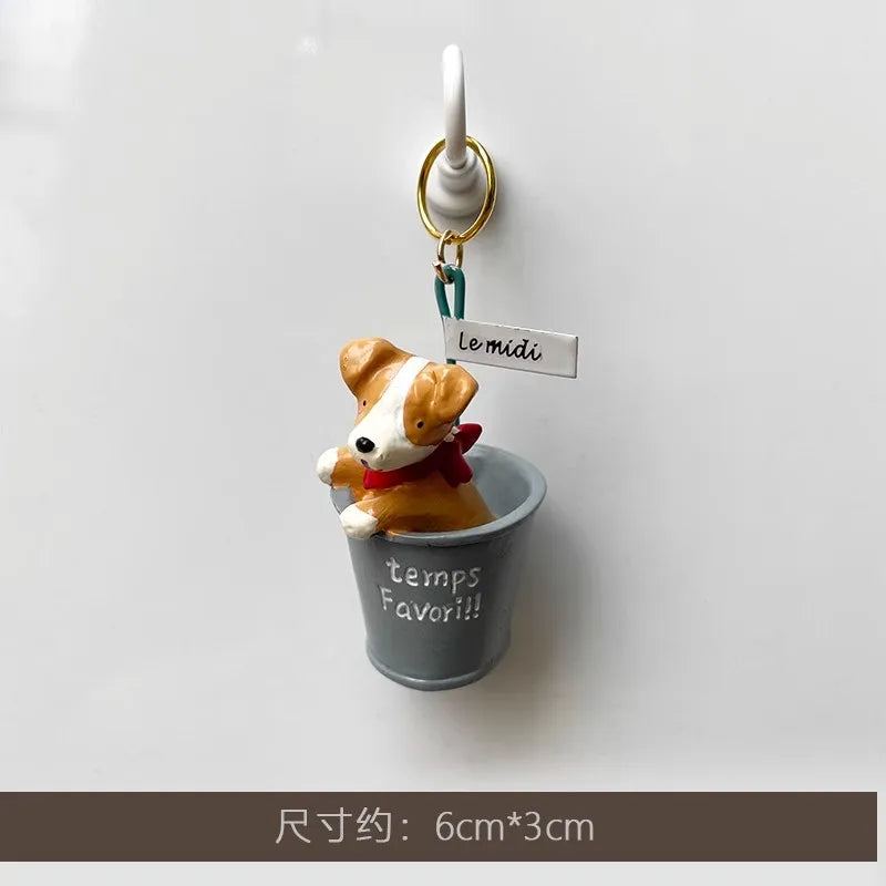 3D Fridge Magnet Puppy Cartoon Cat and Dog Refrigerator Stickers  Anti-theft Entrance Door Decorative Magnetic Creative Message