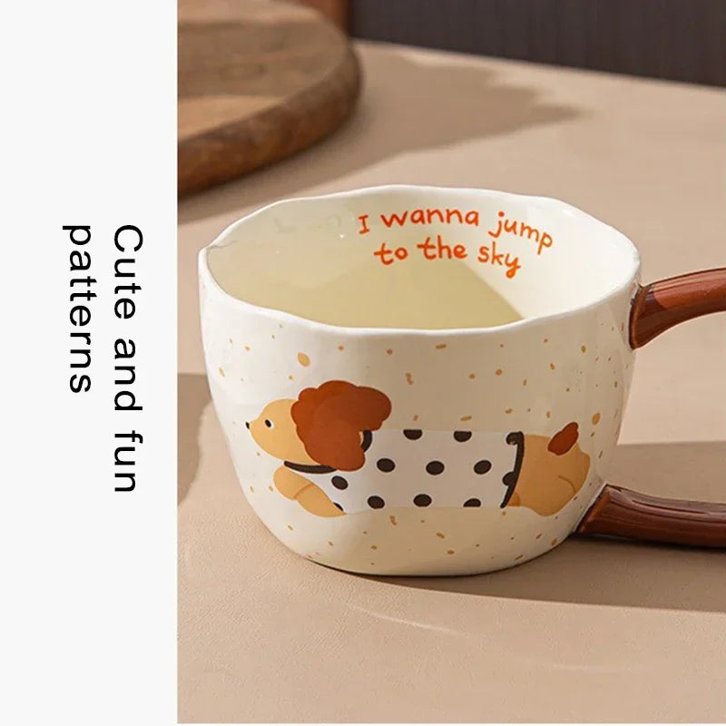300ML Ceramic Mug Cartoon Cup Cute Puppy Pattern Coffee Cup Juice Breakfast Milk Oats Mug Yogurt Office Student Drinkware Gift