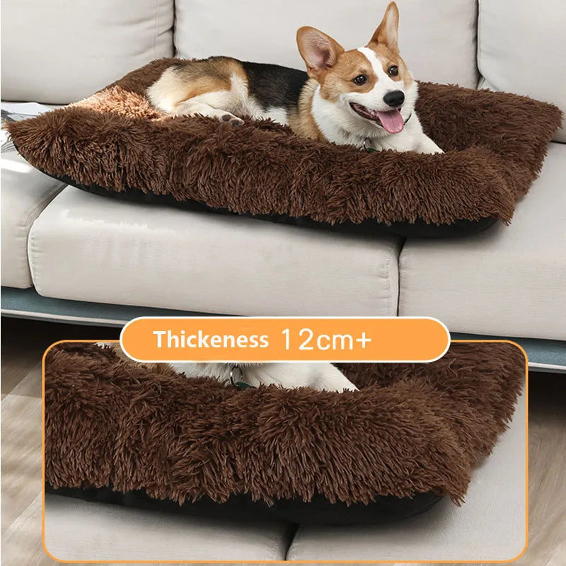Long Plush Rectangle Bed Non-Slip Bottom Winter Sofa Bed Mat For Small Dogs Chiwawa Bed Kennel Sleeping Mattress Dog Supplies XS
