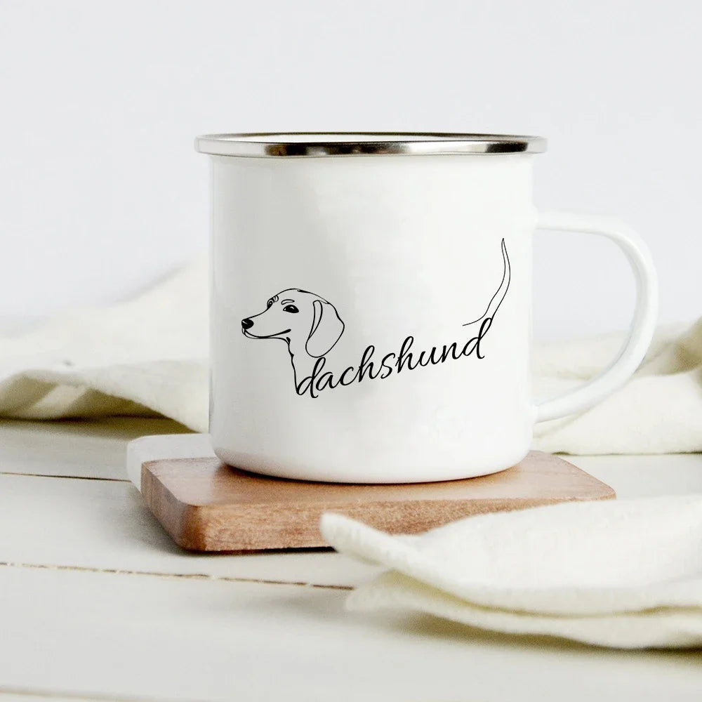 Funny Dachshund Print Creative Enamel Mug Coffee Wine Mugs Cartoon Dogs Paw Party Drink Beer Juice Milk Cups Gifts for Lover Dog