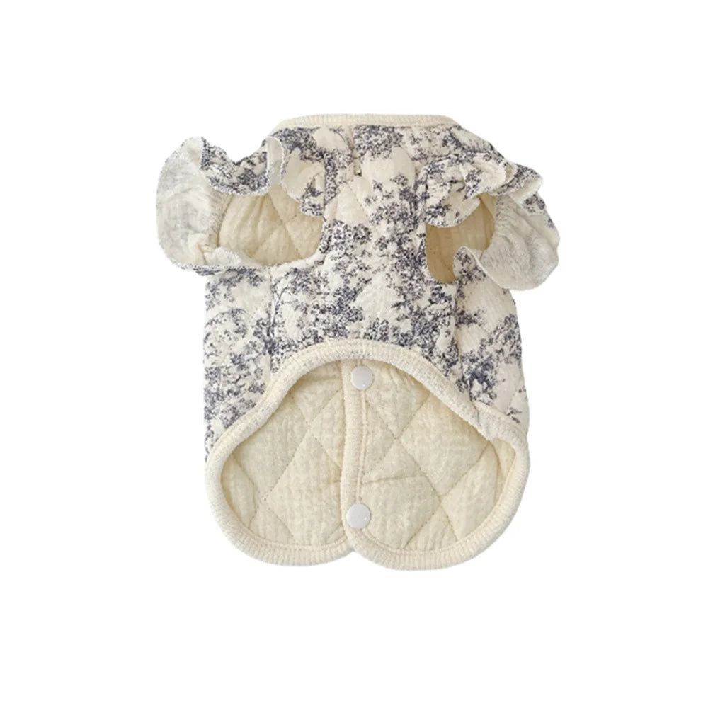 Pet Autumn and Winter Flying Sleeve Gauze Dog Parkas Home Clothing Small Dog Autumn and Winter Clothing Warm Floral Vest