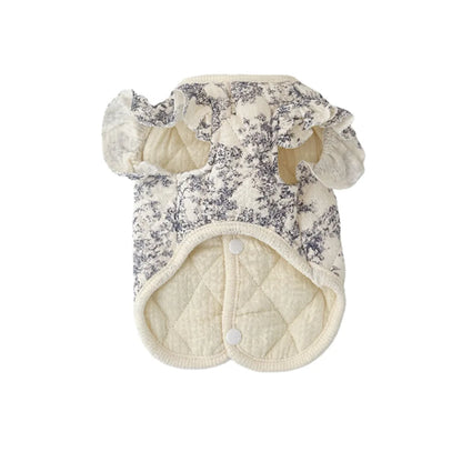 Pet Autumn and Winter Flying Sleeve Gauze Dog Parkas Home Clothing Small Dog Autumn and Winter Clothing Warm Floral Vest