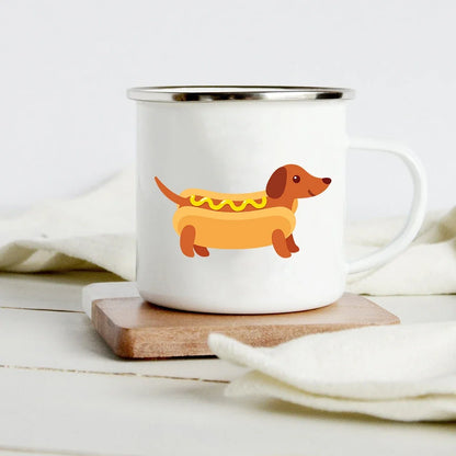 Peace Love Dogs Print Creative Enamel Coffee Mugs Cartoon Dachshunds Dog Paw Party Beer Juice Milk Cups Friend Birthday Gifts