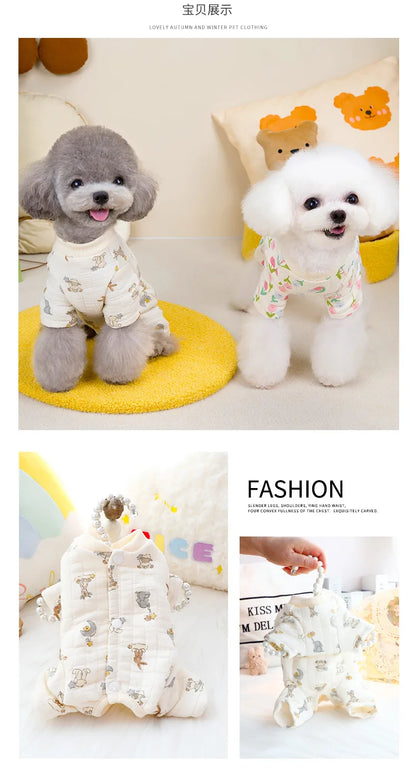 Dog Clothes Autumn and Winter Floral Double-layer To Protect The Belly Four Legged Small Dog Teddy Bear Pet Puppy Clothes