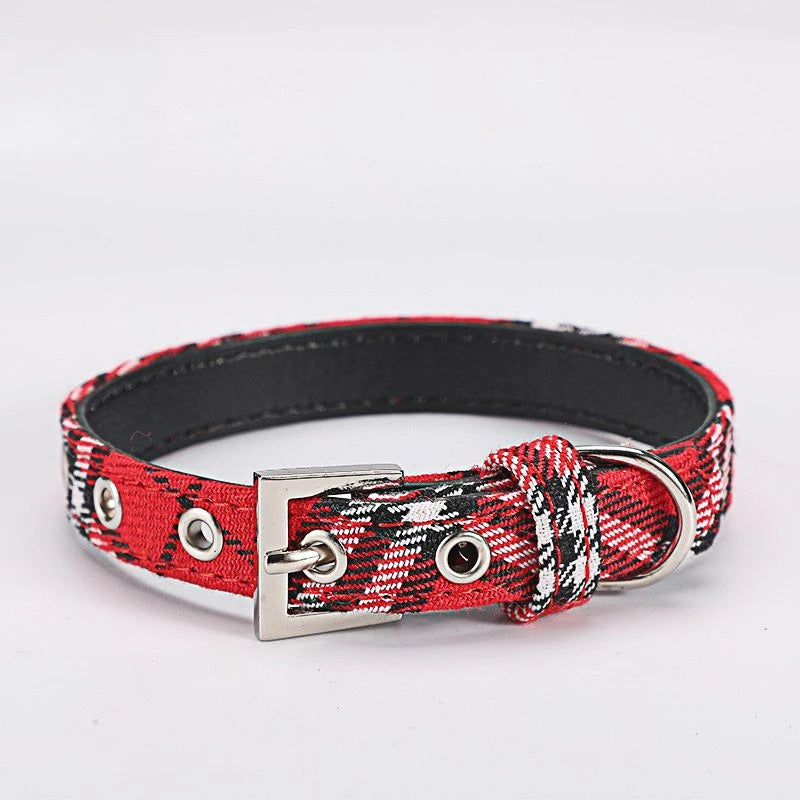 the PLAID PAWS CLASSIC COLLAR - Pet Collar Plaid Cloth Dog Collar, Classic PU Dog Walking, Dog Pet Supplies, Four Seasons Outing