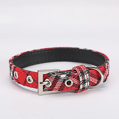 the PLAID PAWS CLASSIC COLLAR - Pet Collar Plaid Cloth Dog Collar, Classic PU Dog Walking, Dog Pet Supplies, Four Seasons Outing