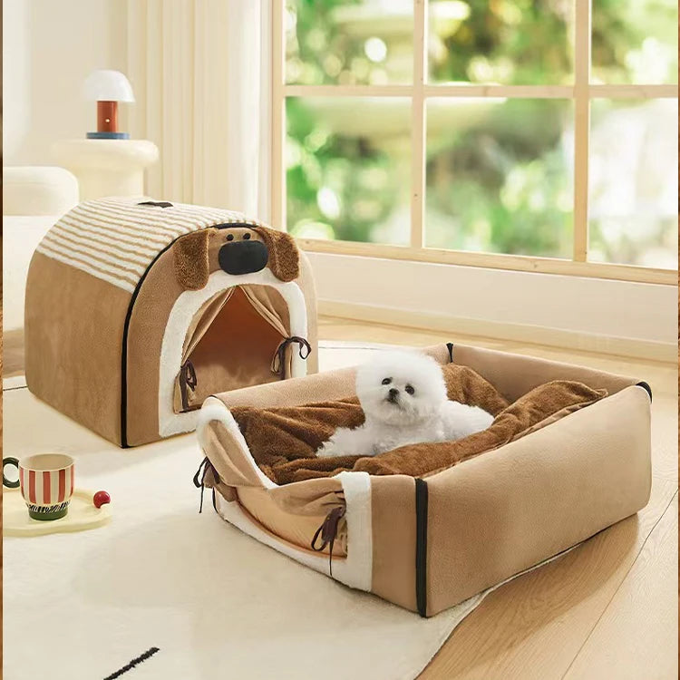 the BROWN DOGGY - Fully Removable Washable Cat/Dog Nest, Mat Winter House Pet Bed Cave, Small Animals Warm Sleep Mat, Semi-Enclosed Security Carton