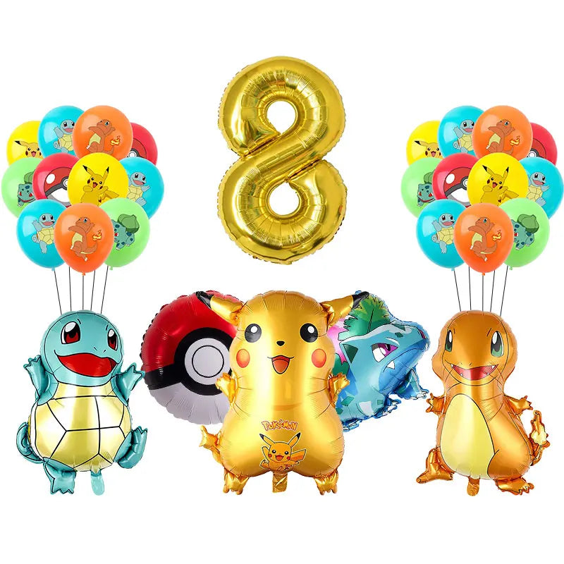 Pikachu Birthday Pokemon Party Decorations Pikachu Foil Balloons Disposable Tableware Plate Napkin Banner For Boy Party Supplies