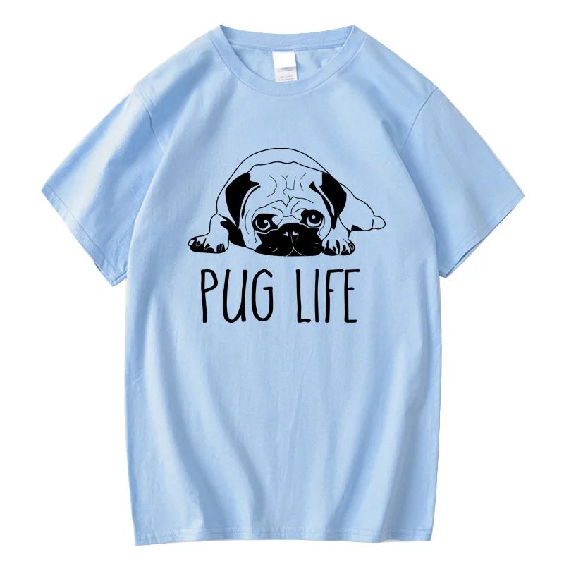 the LIFE OF PUGS - Men's High-Quality T-Shirt, 100% Cotton Funny Pug Printed Loose Male Crewneck T-Shirt, Short Sleeve O-Neck Men T-Shirt/Tops/Tees