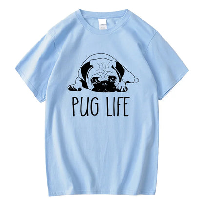 the LIFE OF PUGS - Men's High-Quality T-Shirt, 100% Cotton Funny Pug Printed Loose Male Crewneck T-Shirt, Short Sleeve O-Neck Men T-Shirt/Tops/Tees