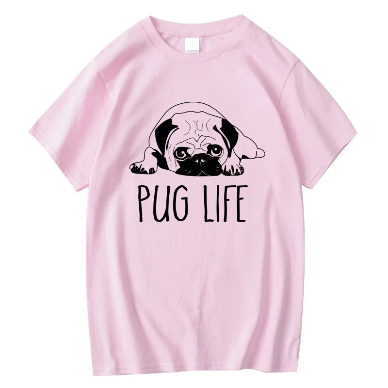 the LIFE OF PUGS - Men's High-Quality T-Shirt, 100% Cotton Funny Pug Printed Loose Male Crewneck T-Shirt, Short Sleeve O-Neck Men T-Shirt/Tops/Tees