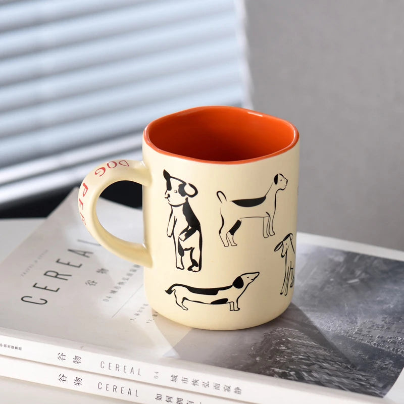 420ml Ceramic Cat & Dog Couple Mug Heat Resistant Milk Coffee Mug Hand Painted Household Juice Cup Microwave Safe