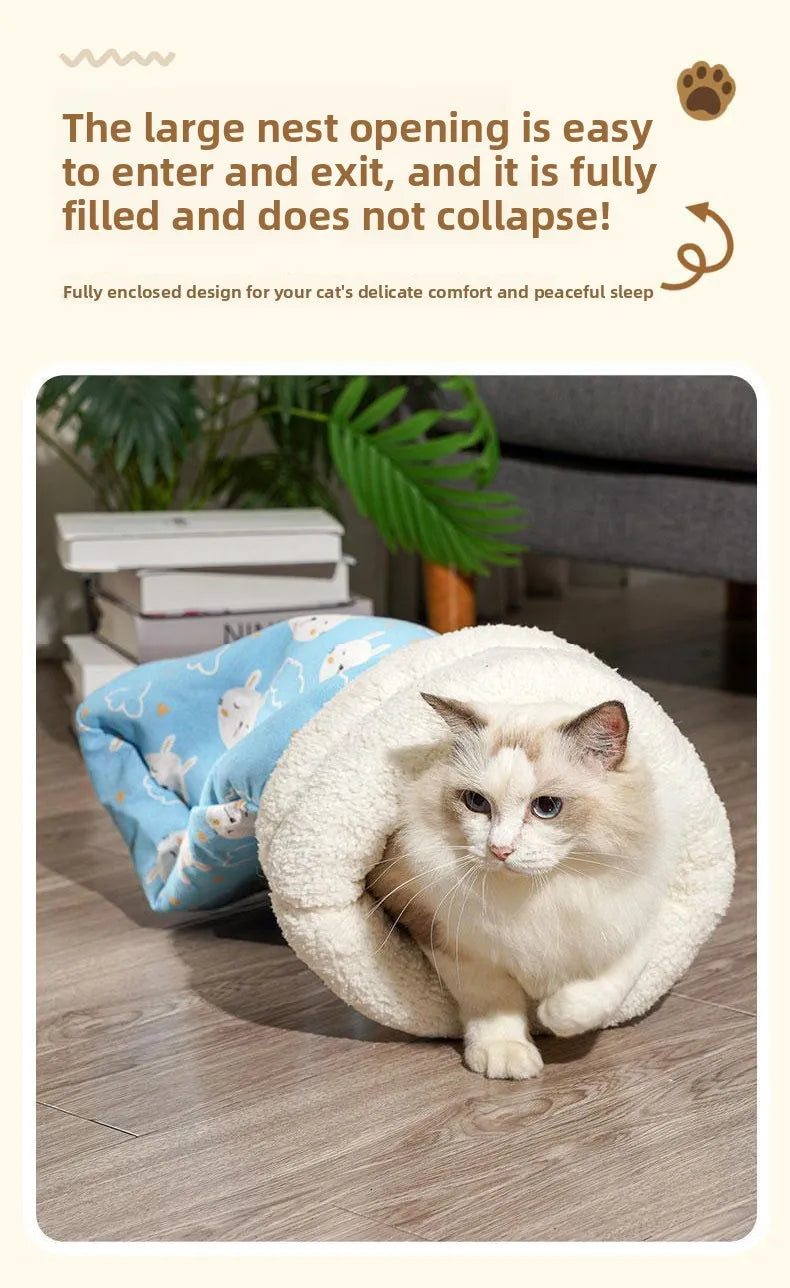 Cat Nest Winter Warmth Semi Enclosed Cat Sleeping Bag Nest Deep Sleep Designed for Cats Bedding Cat Mat Pet Universal