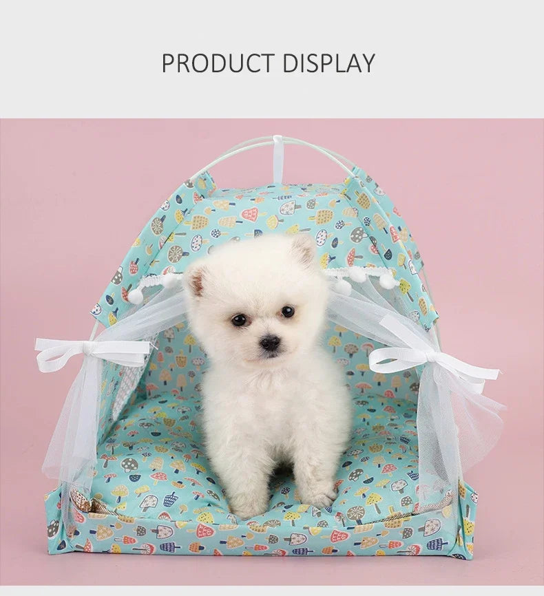 the PRINCESS PUPPY TENT - Pet Dog Tent House, Floral Print Enclosed Cat/Dog Tent Bed, Indoor Folding Portable Comfortable Kitten/Puppy Bed, Kennel for Small Pets