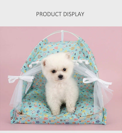 the PRINCESS PUPPY TENT - Pet Dog Tent House, Floral Print Enclosed Cat/Dog Tent Bed, Indoor Folding Portable Comfortable Kitten/Puppy Bed, Kennel for Small Pets