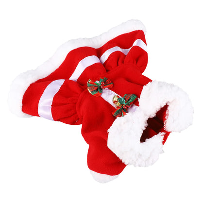 Dog Christmas Dress Doll Collar Thickening Comfortable Warm Cute Puppy Holiday Dress Costume with Bell for Party Cosplay