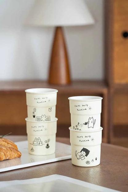 225ml Ceramic Cup Cute Cat Illustrations Coffee Cup for Kitchen Coffee Shop Restaurant,Latte Mug,Drinkware Gift Souvenir