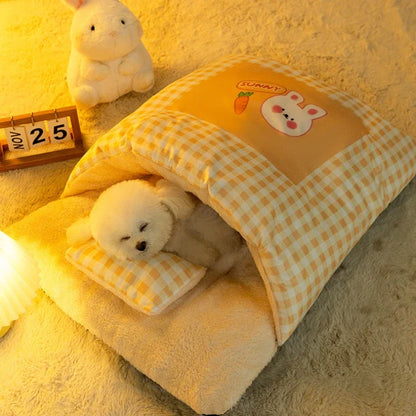 Kitten Sleeping Bag Pet Bed with Pillow Small Dog Teddy Bear Pen Autumn and Winter Warm Enclosed Quilt Bag Big Cat Nest