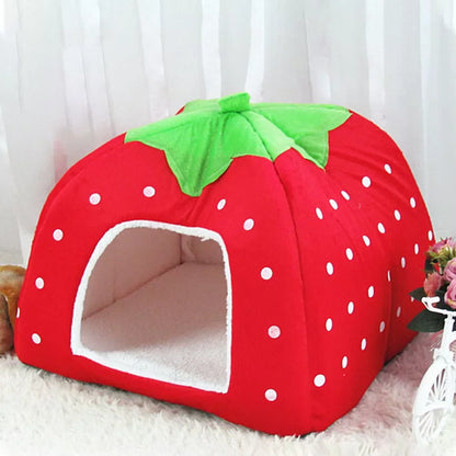 the DOGGY BERRY - Dog/Cat Soft Foldable Portable Strawberry House, Winter Autumn Dog/Puppy/Kitten Warm Bed Tent, Pet Supplies, Cute Cat/Dog Cave Nest