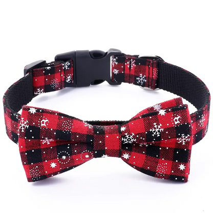the HOLIDAY GENT - Dog Collar with Bowtie, Christmas Plaid Snowflake Dog Collar with Adjustable Buckle - Suitable for Small/Large Dogs/Cats/Pets
