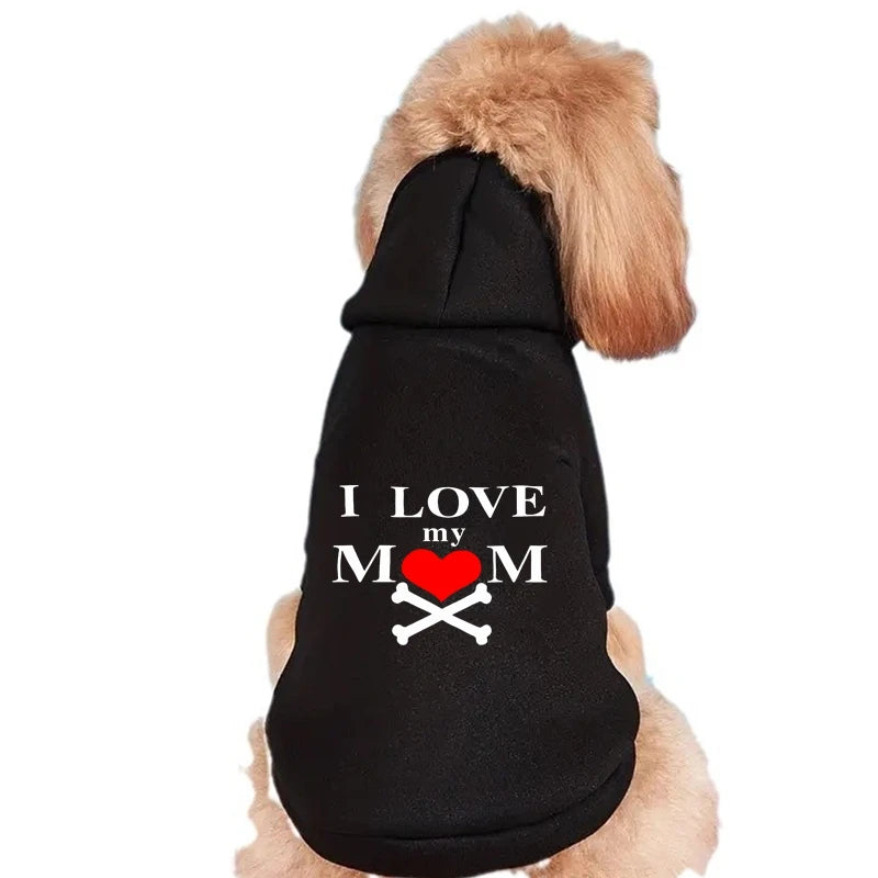 I Love My Mom Printed Dog Clothes Chihuahua Yorkshire Frenchie Pugs Autumn Winter Spring Fleece Lining Small Medium Pet Hoodies