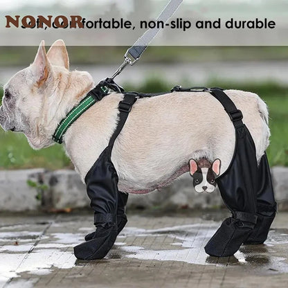 the LEATHER LEGGINGS - Waterproof Dog Shoes, Adjustable Dog Boots, Pet Breathable Shoes for Outdoor Walking, Soft French Bulldog Shoes, Pet Paws Protector
