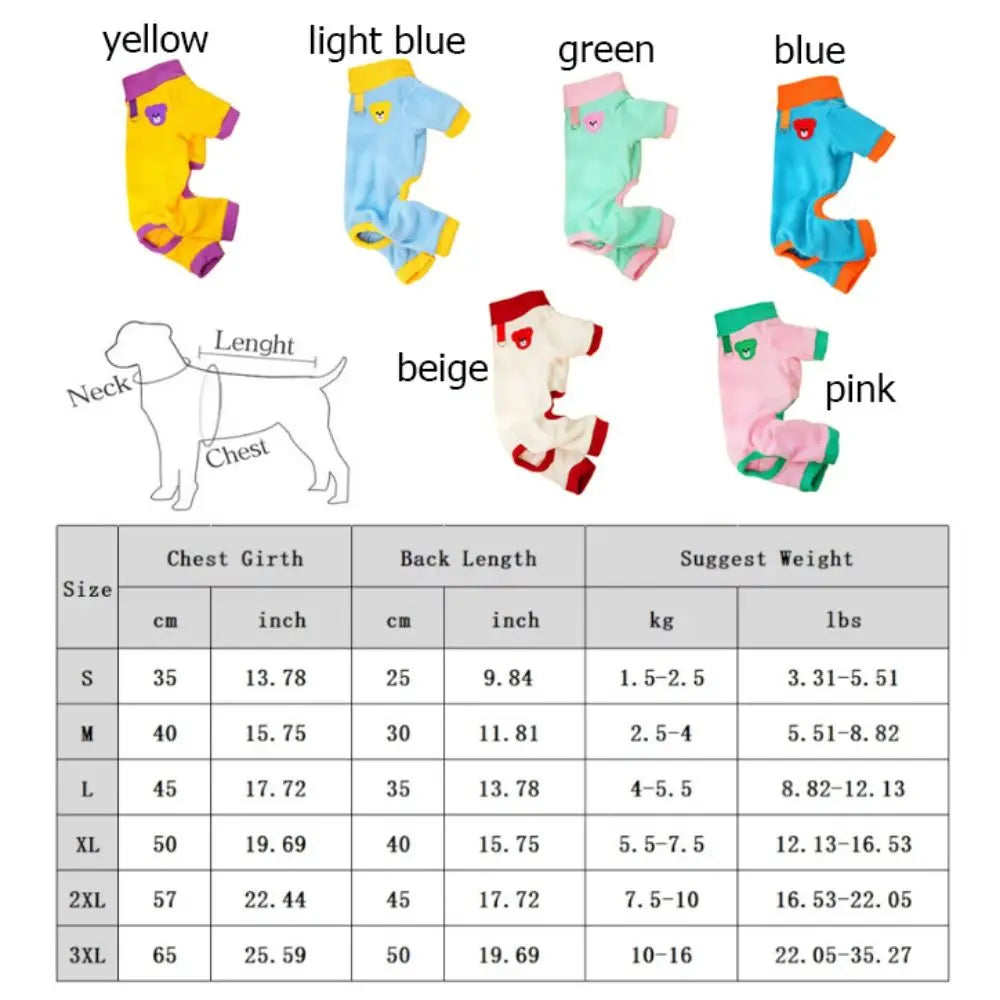 Bear Pattern Plush Dog Jumpsuit Colorful with D Ring Dog Four Legged Clothing Comfortable Pet Base Shirt Warm Dog Pajamas