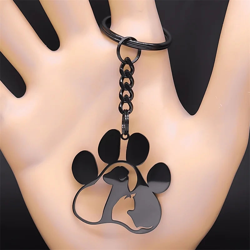 Cute Dog Cat Paw Keychain for Women Men Stainless Steel Animal Footprints Keyring Bag Charm Accessories Jewelry llaveros K8006S1