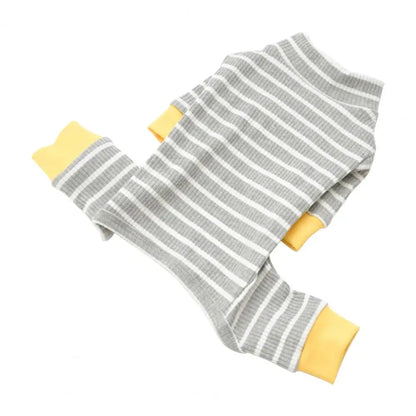 Dog Jumpsuits Striped Pattern Contrast Color Pet Romper O Neck Fabric Close Fitting Kitten Dogs Pajamas Costume For Winter