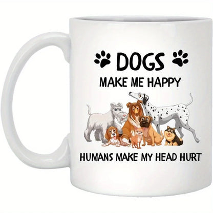 Ceramic Dog Lovers Mug - Insulated Reusable Coffee Cup with "Dogs Make Me Happy" Design - Machine Washable Multipurpose Gift for