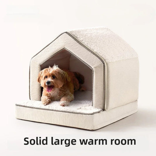 Sponge-Enclosed Small Dog House  Waterproof Winter Dog Bed  Removable Pet Warm House  Collapsible   Cat Sleeping Space