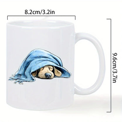 Cozy Blue Hoodie Puppy Ceramic Mug - White with Blue Hooded Dog Design, Perfect for Coffee Lovers, Hand Wash Only, Reusable, Cof