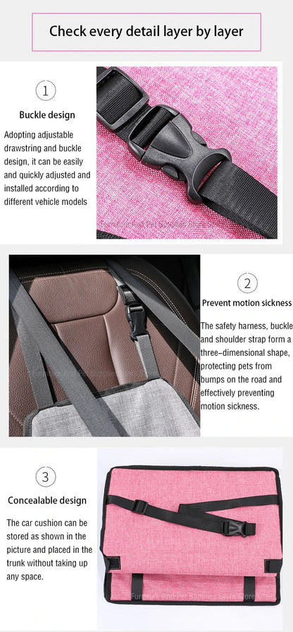 Dog car seat cover foldable hammock pet harness cat bag basket stable and foldable travel pet dog and cat safety car seat