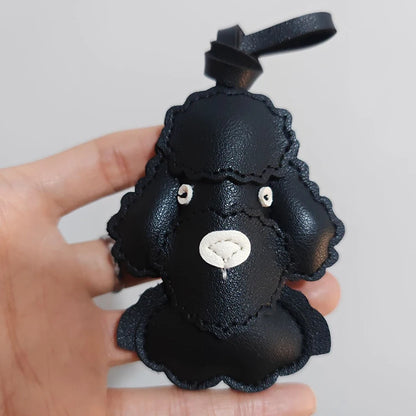 trendy cute kawaii cartoon leather Poodle dog bag charm pendant keychain animal backbag handbag decoration charm for women men