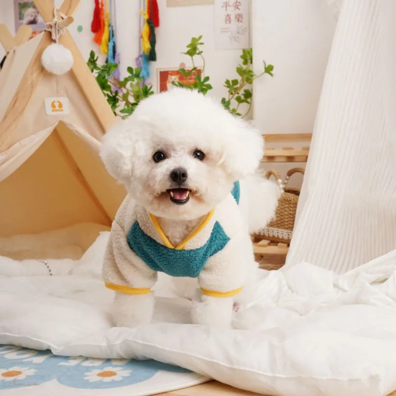 Pet Dog Four Legged Pants Dog Color Contrasting Jumpsuit Autumn and Winter Thick Lamb Fleece Four Leg Puppy Coat Bear Small Dog