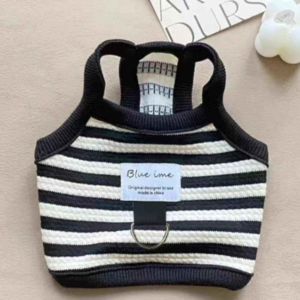 Summer Puppy Clothes Striped Small Dog Vest Bichon Frise Comfortable Black Dog Halter Vest Pet Clothes with D Ring